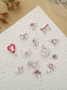 20 件轻奢银合金心形翅膀蝴蝶花朵指甲饰闪亮粉色水钻四角星芭蕾女孩美甲装饰 DIY 指甲宝石适用于亚克力压模指甲手机壳鞋子衣服包包美甲用品指甲饰 - 彩色 - 查看 5