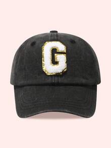 1pc Kids 26 Letters Baseball Cap, Washed Baseball Hat For Boys And Girls, Suitable For Outdoor Activities And Daily Wear, Sun Ion - Gold Label-black Washed Cap - View 50