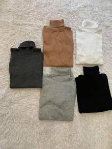 Kit 5 Plain Basic Knit Blouse With Cacharrel Collar Winter Fashion - Dark Grey - View 1
