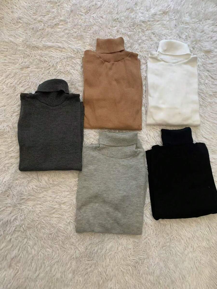 Kit 5 Plain Basic Knit Blouse With Cacharrel Collar Winter Fashion - Dark Grey - View 1