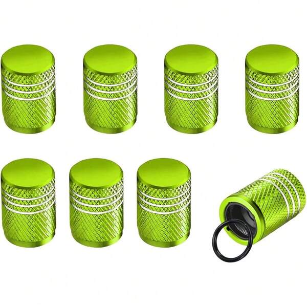 New-  8 PCS Tire Vae Stem Cap Cover, Dustproof Vae Cover  Rubber Ring, Corrosion Ristant Leak-Proof Aluminum Alloy Wheel Vae Covers For Car, Truck, Motorcycle, Bike (Pure Green)