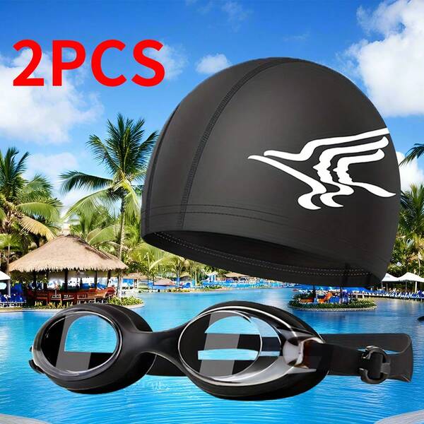 Swimming Goggles & Cap Set, Includes Adjustable Swimming Goggles And PU Swimming Cap. Suitable For Swimming Training, Comfortable Fit For Both Men And Women.