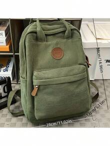 Minimalist Classic Corduroy 1pc Men's Large Capacity Backpack - Lightweight Casual - - Green - View 4