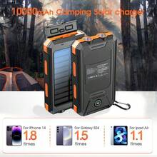 10000mAh Solar Charger Power Bank -Portable Solar Phone Battery Panel Charger, USB Port Battery Pack Charger Portable For All Cell Phones & Electronic Devices- Long Lasting, Travel Camping, LED Flashlight, The Best Gift For Festival - màu đen - Xem 8