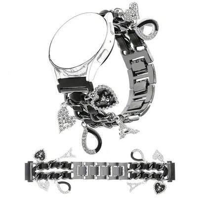 1 件优雅金属表带，带吊坠，兼容三星 Galaxy Watch 7/6/5/4/Active2 Classic（40/44 毫米）、Watch 5 Pro（45 毫米）、Watch 4 Classic（42/46 毫米）、Watch 3（41 毫米）、Watch Active（40 毫米）、Watch 42 毫米链式表带，适合所有 20 毫米宽的智能手表带，配有可调节金属扣（仅限表带）