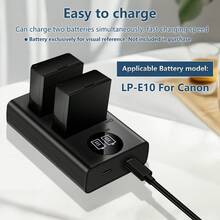 EDEKOY LP-E10 USB双口充电器，兼容佳能EOS Rebel T3、T5、T6、T7、T100、Kiss X50、X70、X80、X90、1100D、1200D、1300D、1500D、2000D、3000D、4000D相机，可替代LC-E10充电器 - 黑色USB-TypeC - 查看 5