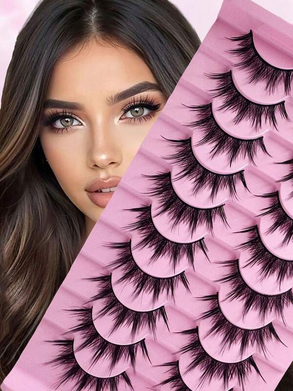 10 أزواج من رموش مستعارة سميكة وطويلة لتكبير العيون، مناسبة للمبتدئين