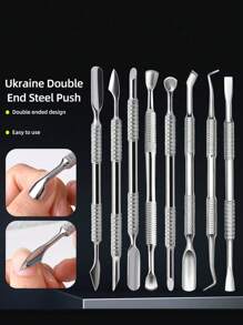 LRIS 不銹鋼修腳修甲工具，設有雙頭指甲骨刀和指甲清潔器，單個蹄形 - 銀色 - 查看 3