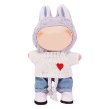 17厘米二代拉布布坐姿派对爱心毛衣+牛仔裤服装吊坠，玩偶服装 - 彩色 - 查看 11