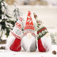 1pc Christmas Decoration Snowflake Knitted Hat Forest Gnome Figurine, Creative New Faceless Doll - Multicolor - View 5