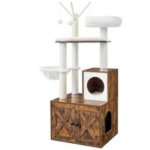 Feandrea WoodyWonders Cat Tree With Litter Box Enclosure, 2-In-1 Modern Cat Tower, Cat Condo With Scratching Posts, Removable Pompom Sticks, Washable Cushions, Rustic Brown - 棕色 - 查看 10
