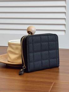 几何拼接迷你钱包卡包，便携式现金袋，适合商务、办公、周年纪念、情侣、男士生日礼物 - 黑色 - 查看 8