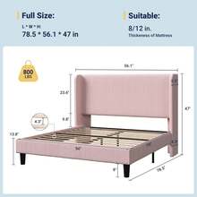 Allewie Full/Queen/King Size Bed Frame With Upholstered Wingback Headboard, Vertical Channel Tufted Corduroy Velvet Platform Bed, Strong Wooden Slats Support, No Box Spring Needed, Easy Assembly, Pink - Pink - View 9
