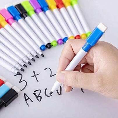 1/8/16 Pcs, Water Washable Dry Erase Markers With Erasers, Colors, Smooth Writing Easy Erasing For Painting Whiteboard Activities Classroom Household Office Use, Back To School