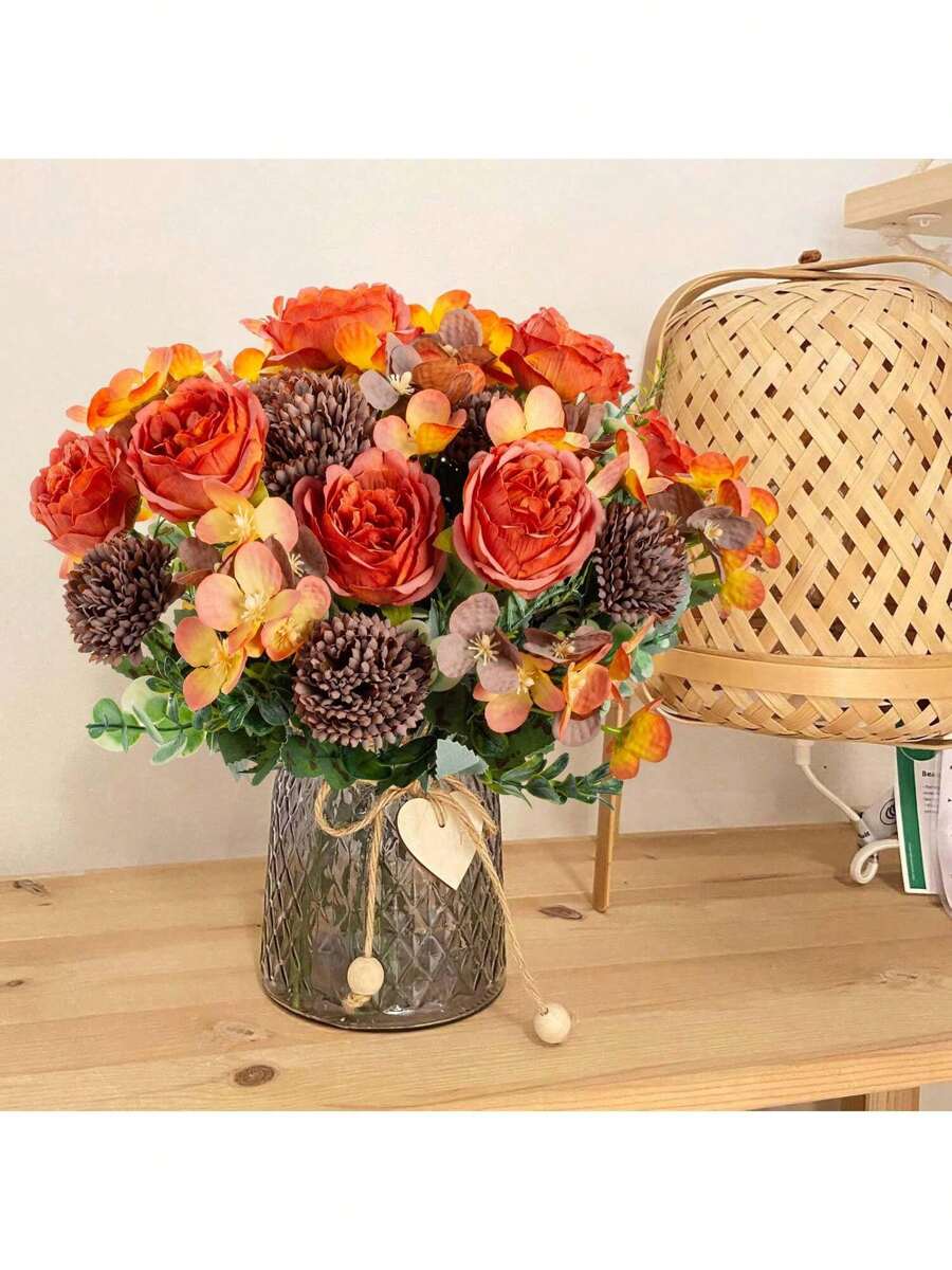 1PC/3PCS/80PCS Artificial Flowers Silk Hydrangea Bouquets Fake Tea Roses Artificial Plants For Autumn Decor, Wedding Vase For Home,Dining Room, Bedroom, Bathroom,Room Decorations, Festival Birthday Party Accessories, Outdoor Garden Decorations ﻿ ﻿ ﻿