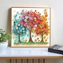 5D DIY 钻石画套装 - 彩色花树设计，成人特殊形状水晶钻艺术品，手工刺绣马赛克工艺品，可用于家居墙面装饰，闪亮的 DIY 艺术礼物创意 - 珊瑚橙 - 查看 4