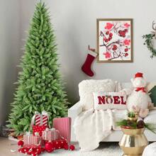 4/6/7.5/8/9 Ft PE/PVC Mixed Flocked Christmas Tree With Artificial Leaves, Equipped With An Easy-To-Install Metal Stand, Suitable For Indoor Placement And Outdoor Theme Parties, New Year Room Home Decoration, Christmas Decorations, And The Best Birthday Gift
