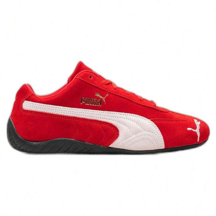 PUMA Speedcat 采用优雅的黑白配色，将赛车运动传统与日常风格完美融合。这款运动鞋采用优质皮革鞋面搭配柔软绒面革覆层，并饰有标志性的 PUMA Formstrip 条纹，确保了其耐用性和精致的美感。 - 紅色 - 查看 1