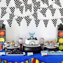 MARFOREVER 52.5 Ft Black And White Checkered, 38Pcs Racing Flags Race Car Pennant Truck Birthday Party Decorations Race Themed Party Supplies 11.8 X.9 Inch