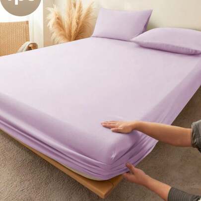 1pc 100% Cotton Light Purple Color Fitted Sheet Deep Pocket Plain Soft Breathable Bedding Fitted Sheet For Bedroom All-Season Comfortable Mattress Protector, Mattress Cover For Bed, Bed Sheet, Soft And Breathable, For All Size Bed -Twin, Full, King, Queen Size Sheet Deep Pocket Up To 11.8 Inch Deep Pocket Bed Sheet Bedspread Back School Bedding Dormitory Sheet