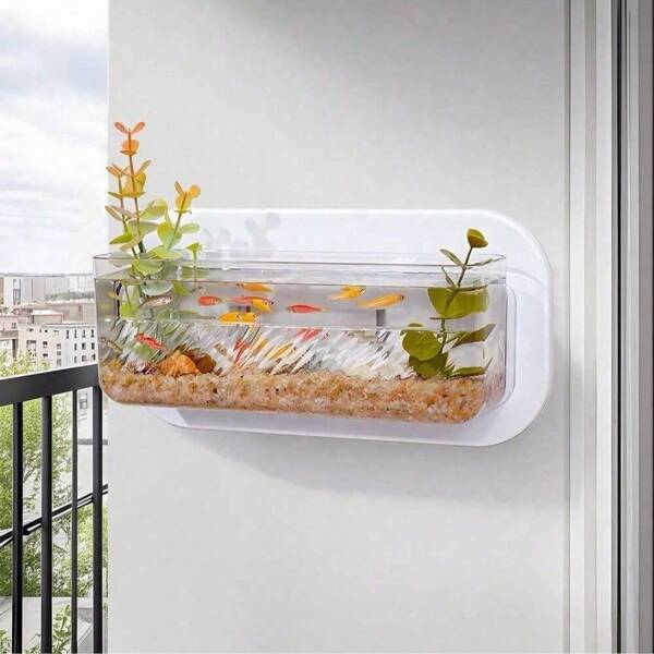 Wandfischbecken, Wandvase aus Kunststoff, bunter Stein- und Wasserpflanzensatz, 1,5 Liter Mini-Wandfischbecken, 1500 ml Wandhydrokulturpflanzen, hängender Hydrokulturpflanzenhalter, Wohnzimmerdekoration