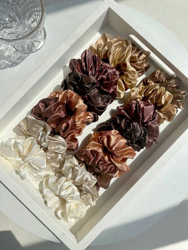 16pcs/Set Satin Scrunchies Set, Soft Hair Ties Korean Ins Style Hair Accessories - Suitable For Girls And Women, From Gentle Beige To Elegant Brown, Whether It Is Korean Commuting Style, Ins Blogger Style, Or Casual Outgoing Style, It Can Be Easily Matched, Allowing You To Create Unique Hairstyles Every Day, A Favorite Of Many Fashion Bloggers. Just A Simple Tie Can Create A Lazy Yet Fashionable Atmosphere, Making You The Focus Of The Crowd.,Curly Hair,Scrunchies,Scrunchies Hair,Curly Hair Accessories,Gifts,Travel,Gifts For Women,Hair Stuff,Stocking Stuffers