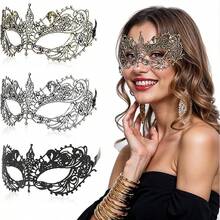 Maska maskaradowa dla dorosłych, 3 szt., elegancka koronkowa maska na oczy dla par, maski na bal maskowy w stylu vintage, koronkowa ozdoba na głowę dla kobiet i mężczyzn, przebranie na bal, bale, imprezy weneckie (czarno-złoto-srebrne)