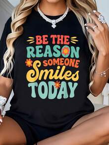 Be Reason Someone Smiles Today Retro Teacher-Shirt  Round Neck Art Summer Top-Shirt Women