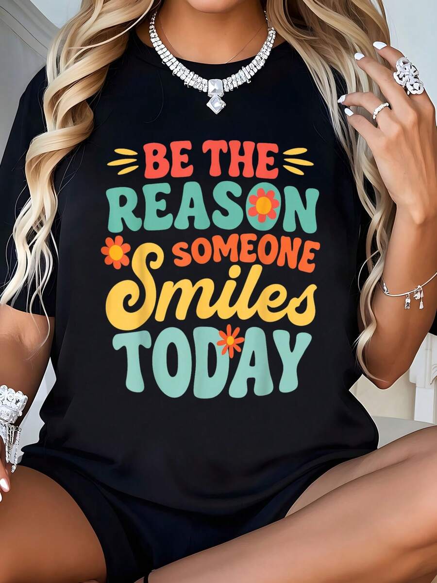 Be Reason Someone Smiles Today Retro Teacher-Shirt  Round Neck Art Summer Top-Shirt Women