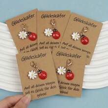 5 piezas Llavero de trébol y flor + tarjeta de bendición, llavero de trébol lindo, llavero de trébol de moda, material de aleación