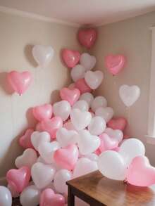 10-200 个 10 英寸白色和粉色混合心形乳胶气球，适用于情人节、生日、婚礼、周年纪念、主题派对、订婚、家居装饰、派对用品 - 白色+粉紅色 - 查看 5