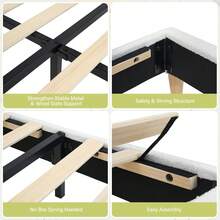 Cama individual beige para niños, plataforma tapizada con cabecero de terciopelo bouclé, sin somier, fácil montaje, diseño duradero - Blanco roto-Twin - Ver 4