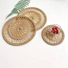 1 件手工编织藤条杯垫 - 耐热防滑饮料垫 | 适用于厨房和餐厅装饰 | 高品质桌面保护垫 | 适用于茶和其他用途