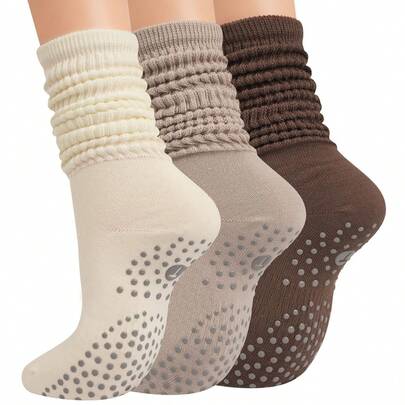 Grip Pilates Socks For Women, Yoga Slouch Socks With Grip For Barre Workout Hospital Long Scrunch Slipper Socks - Gift For Women