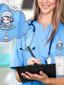 2D Flat Acrylic Nurse Girl ID Card Holder - Retractable Badge Reel, Durable Tag, Suitable For Medical Students And Practicing Nurses - Durable PMMA Material, For Workplace Identification, Medical Tag Clip | Fun Design | Durable Acrylic Material, Nurse Accessories, Back To School, Teacher Gift - Multicolor - View 8