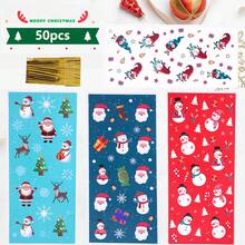50pcs Christmas Element Printed OPP Gift Packaging Bags, Snack Candy Flat Pouch, Bakery Cookies Sealing Bags With Twist Ties Christmas Christmas Decorations Christmas Pajamas Christmas Gifts Christmas Decor - Multicolor - View 3