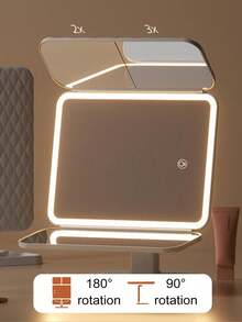 3-Fold LED Makeup Mirror, Vanity Mirror With 3X/2X/1X Magnification, Portable High Definition Makeup Mirror With Adjustable Brightness, 3-Color Lighting, Foldable Design, Rechargeable Battery, USB Charging, Travel Essential, Makeup Mirror With Touch Screen Dimming Function - Multicolor - View 5