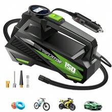 Carsun 轮胎充气机便携式空气压缩机轮胎气泵适用于汽车轮胎 - 汽车配件，150PSI 12V DC 自动泵带数字压力表，自行车应急 LED 灯，气球，绿色，汽车 - 有綫 - 查看 2