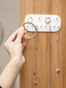 1pc Wall Mounted Jewelry Storage Rack, Simple Plastic White Earrings Necklace Storage Holder For Household, Gift For Sun Travel Cool Back To School