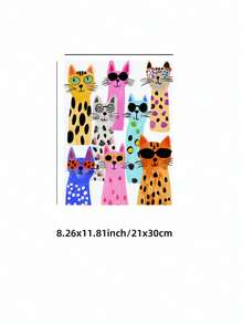 1 件无框时尚奇思妙想猫咪墙壁艺术印刷品酷炫太阳镜猫咪海报，生动的动物插图，现代卧室、宿舍、客厅装饰 | 送给宠物爱好者的礼物，返校礼物，家居装饰，派对装饰 - 彩色 - 查看 12