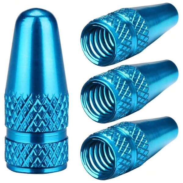 New- Sky-Blue Prta Vae Caps Aluminum Anodized Bike Tire Air Dust Covers-Ud On Prta/Freh Va For MTB Mountain/Road Bike, Hybrid Bike, Fat Bike (4 Pack)