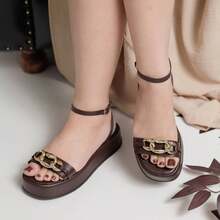 Women's Flat Sandal Platform Papete Chain Comfort Sophistication Flat - 鏽棕色 - 查看 4