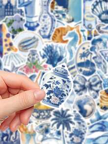 50Pcs Blue Aesthetics Stickers Waterproof PVC Gift Cartoon Decoration Scrapbook Laptop Luggage Guitar Water Cup Phone Case DIY Decal - Mint Blue - View 5