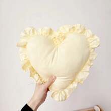 1pc Romantic Pink Heart Satin Cushion Pillow With Ruffled Edge Ultra Soft Plush Decor For Bedroom Living Room Wedding Gift