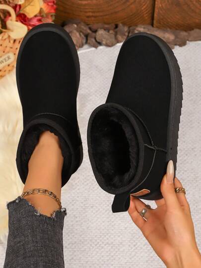 1 par enfärgade, varma snöstövlar för dam, varm och vinter, pälsstövlar