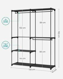 Clothes Wardrobe, Portable Closet, Clothes Garment Rack, 43 X 138 X 182 Cm, 3 Hanging Rods And Shelves, Large Capacity For Bedroom, Living Room, Laundry Room, Black - 黑色 - 查看 5