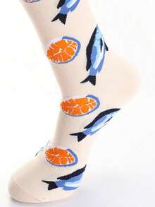 5 Pairs Mixed Cartoon Seafood Pattern Mid-Calf Socks For Men And Women, Suitable For Daily Wear And Commute, Autumn/Winter, Fall Socks - Multicolor - View 3
