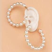 European And American Large Circle Pearls, Fashionable And Exaggerated Circle Pearl Earrings, Girls' Pearl Jewelry, Pearl Earrings, Suitable For Daily Wear, Suitable For Parties And Holidays As Gifts - 白色 - 查看 5