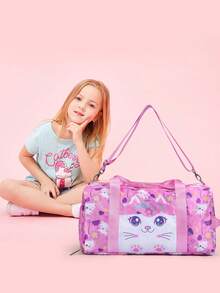 BLING BABIES 猫咪主题女孩芭蕾舞包，儿童旅行包和健身包，粉色旅行舞蹈包，带鞋仓。 - 粉色 - 查看 3