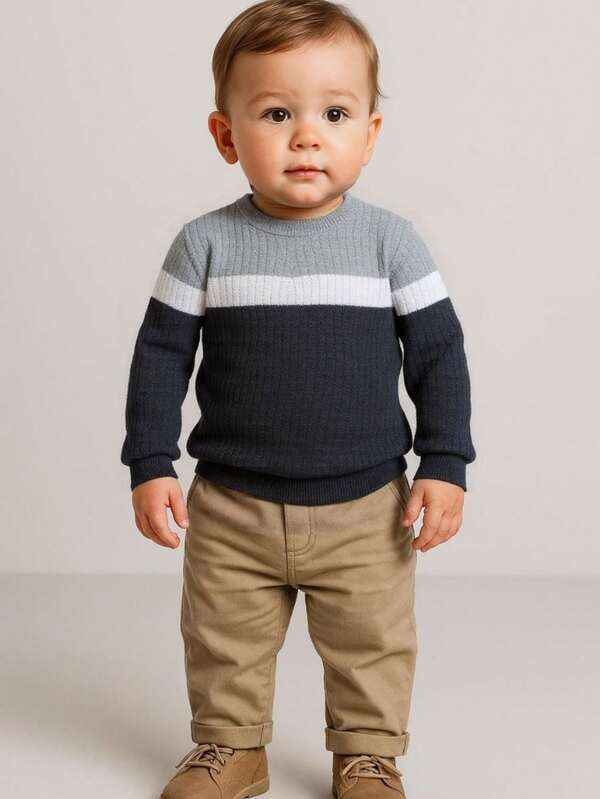 Suéter Infantil Tricô Listrado Blusa De Frio Tricot Moda Outono/Inverno (2 a 12 Anos) Menino